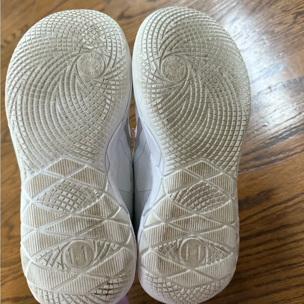 Kids' White M.E.L.O. Puma Basketball Sneakers with Pink and Teal Laces - Picture 5 of 5